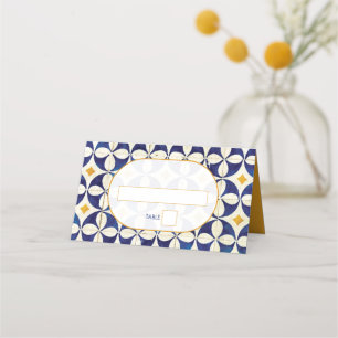 Carte De Placement Mariage Motif vintage bleu et jaune portugais