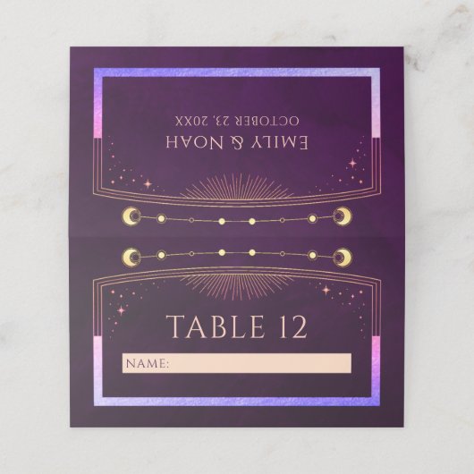 Carte De Placement Mariage mystique arc-en-ciel Plum profond Sun Moon (Extérieur déplié)