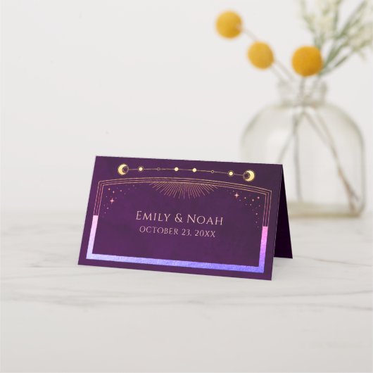Carte De Placement Mariage mystique arc-en-ciel Plum profond Sun Moon (Dos)