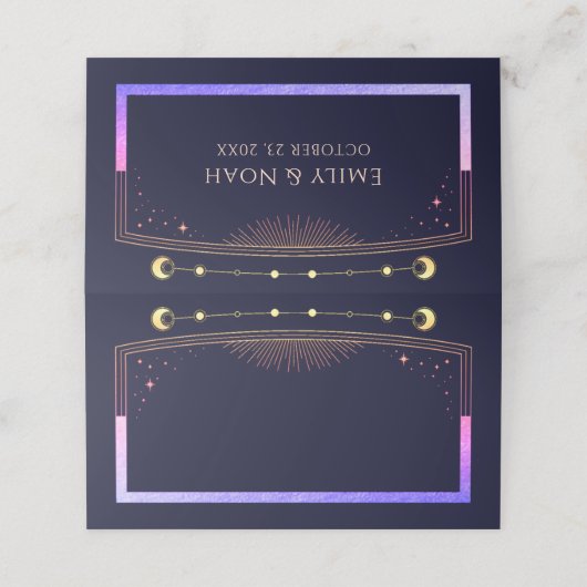 Carte De Placement Mariage mystique Rainbow Navy Blue Sun Moon Stars (Extérieur déplié)