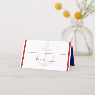 Carte De Placement Mariage nautique Blanc Rouge Bleu Ancre
