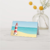 Carte De Placement Mariage nautique Phare Plage Bleu été (Dos)
