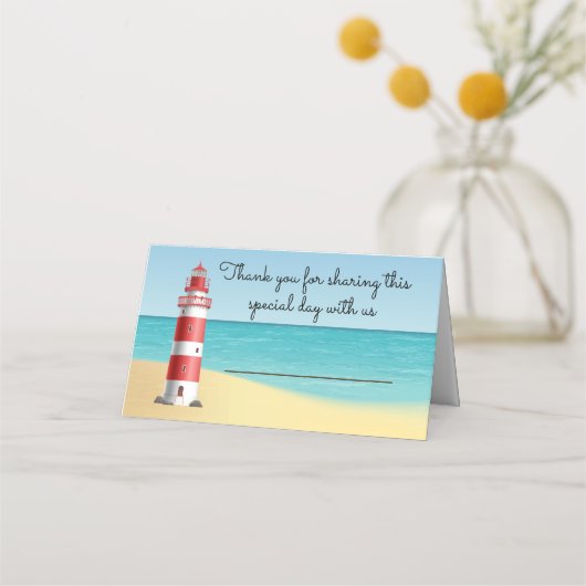 Carte De Placement Mariage nautique Phare Plage Bleu été (Devant)