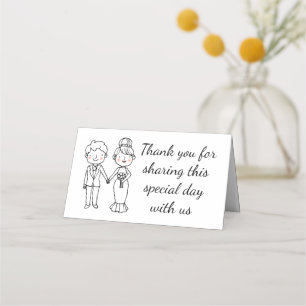 Carte De Placement Mariage noir blanc de la mariée de dessin Merci