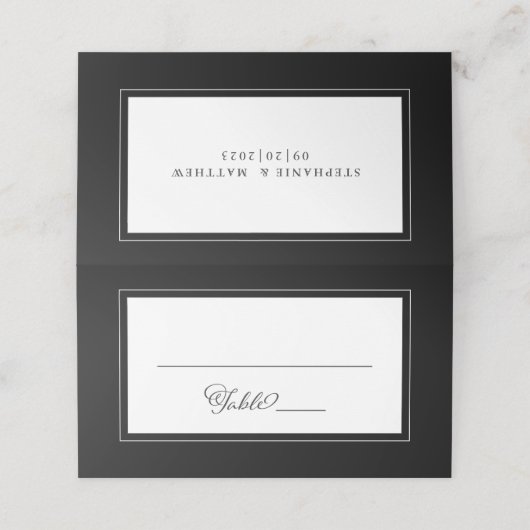 Carte De Placement Mariage noir blanc élégant Bordure chic moderne (Extérieur déplié)