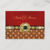 Carte De Placement Mariage noir or rouge damassé "numéro de table" (Dos)