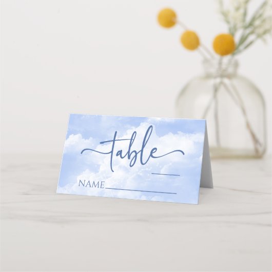 Carte De Placement Mariage Nuages Étincelants Bleu Blanc (Devant)