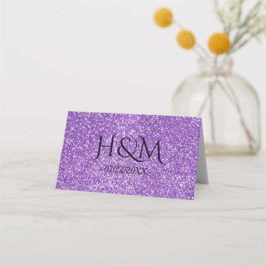 Carte De Placement Mariage Ombre Parties scintillant blanc et violet (Dos)