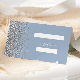 Carte De Placement Mariage Paillettes Argentées Bleu Poussiéreux Mode