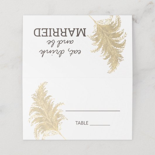 Carte De Placement Mariage Pampas Tan Grass Sur Blanc Boho Été (Extérieur déplié)