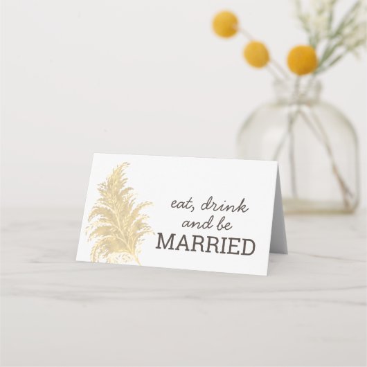 Carte De Placement Mariage Pampas Tan Grass Sur Blanc Boho Été (Dos)