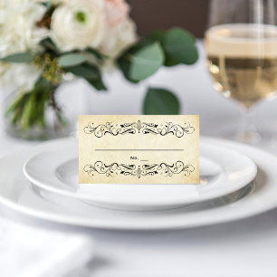 Carte De Placement Mariage Parchemin Rustique Vintage Noir Flourish