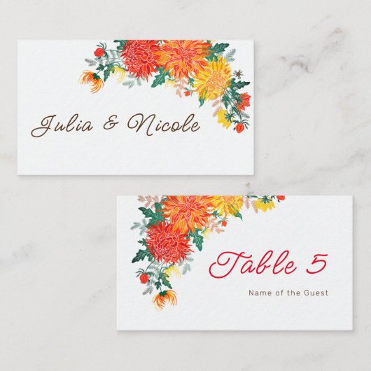 Carte De Placement Mariage Pastel Orange Yellow Spring Dahlia Fleurs (Devant / Derrière)