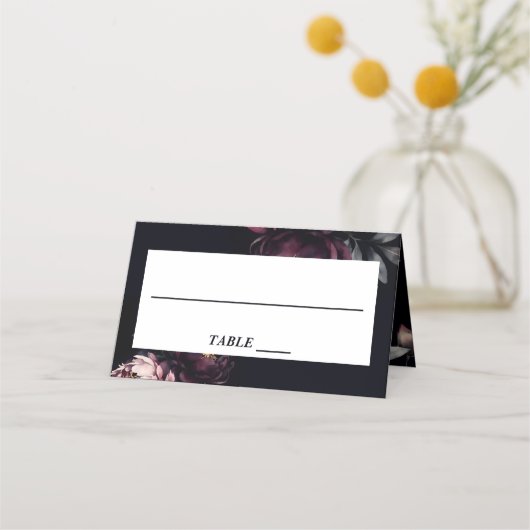 Carte De Placement Mariage personnalisable vaisselle noir moody peoni (Devant)