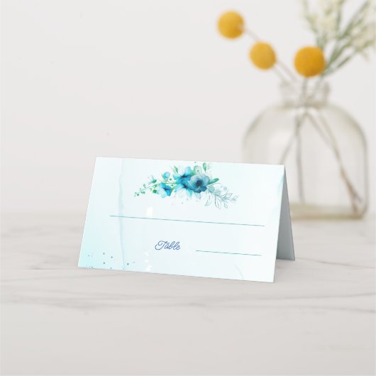 Carte De Placement Mariage personnalisé à fleurs bleues (Devant)
