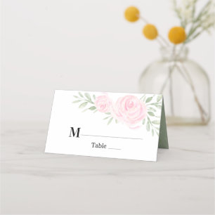 Carte De Placement Mariage personnalisé Roses d'aquarelle rose pâle