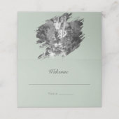 Carte De Placement Mariage photo moderne Brushstroke | Vert sage (Extérieur déplié)
