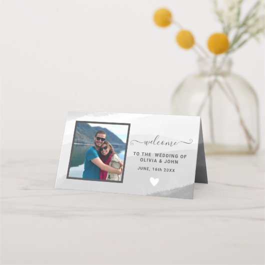 Carte De Placement Mariage photo moderne en couleur noire plié (Devant)