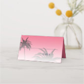 Carte De Placement Mariage Pink Tropical Palm Tree Beach (Dos)