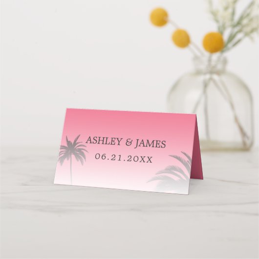 Carte De Placement Mariage Pink Tropical Palm Tree Beach (Devant)