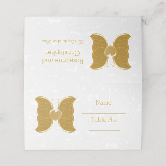 Carte De Placement Mariage Place Paramètre Papillon Or Design Coeur (Extérieur déplié)