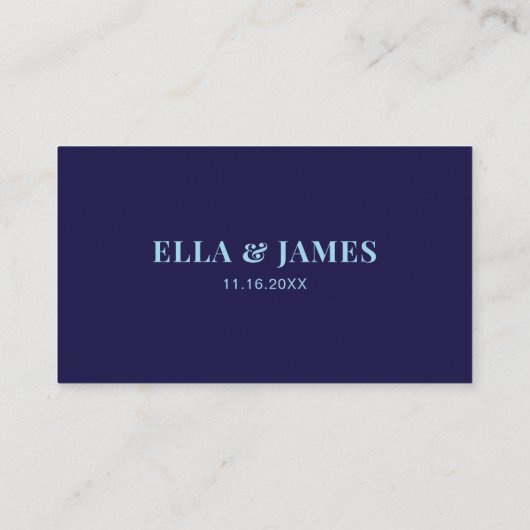 Carte De Placement Mariage plat bleu marine moderne Table No. (Dos)