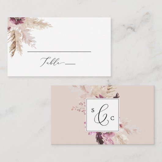 Carte De Placement Mariage plat Boho Pampas (Devant / Derrière)