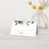 Carte De Placement Mariage plié bleu marine et flou (Devant)