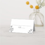 Carte De Placement Mariage plié simple à floral noir et blanc (Devant)