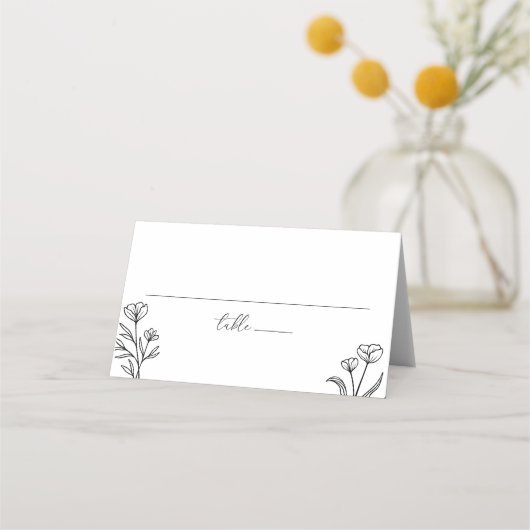 Carte De Placement Mariage plié simple à floral noir et blanc (Devant)