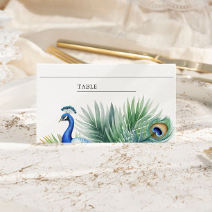 Carte De Placement Mariage Plume de Paon Indien Tropical