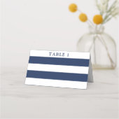 Carte De Placement Mariage rayé bleu et blanc nautique (Devant)