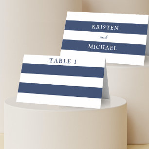 Carte De Placement Mariage rayé bleu et blanc nautique