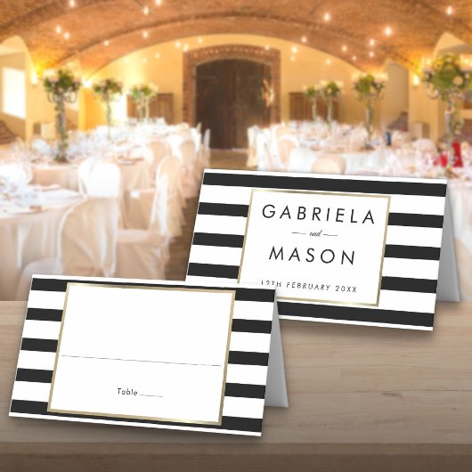 Carte De Placement Mariage Rayure Classique | Faux Papier D'or