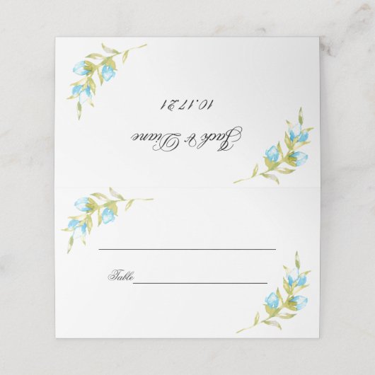 Carte De Placement Mariage Rose bleu couleur eau (Extérieur déplié)