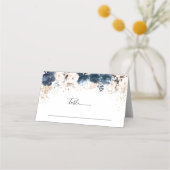 Carte De Placement Mariage Rose bleu et poussiéreux de la marine plié (Devant)