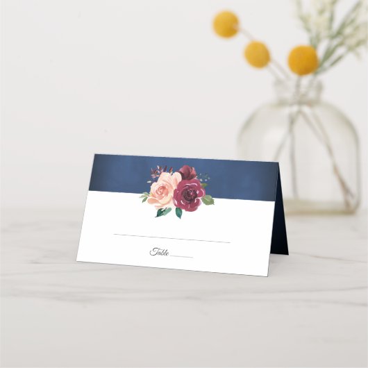 Carte De Placement Mariage Rose bleu flou bleu marine rose bordeaux (Devant)