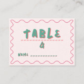 Carte De Placement Mariage rose et vert ondulé (Dos)