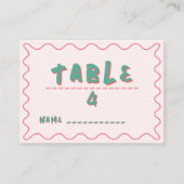 Carte De Placement Mariage rose et vert ondulé (Devant)