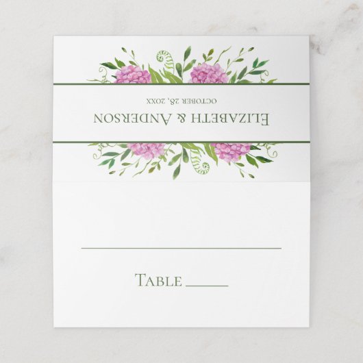 Carte De Placement Mariage rose Hydrangea (Extérieur déplié)