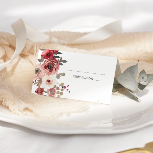Carte De Placement Mariage Rose Red Blush Floral