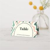 Carte De Placement Mariage rose rose vert à la pointe d'arc rétro (Devant)