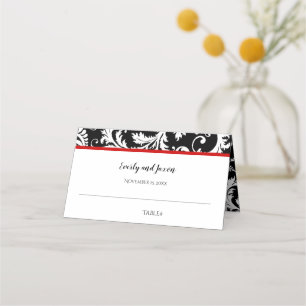 Carte De Placement Mariage rouge damassé noir et blanc