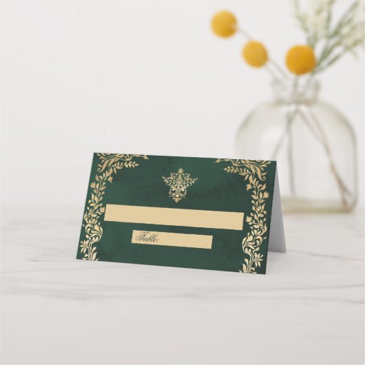 Carte De Placement Mariage royal victorien vert et or (Devant)