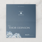 Carte De Placement Mariage Ruban Élégant Hydrangea Bleu (Extérieur déplié)