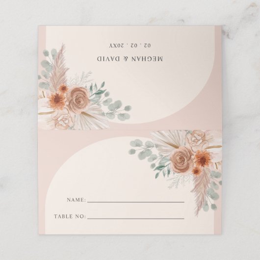Carte De Placement Mariage rustique Boho Terracotta Pampas (Extérieur déplié)