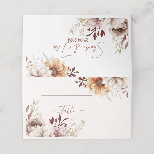 Carte De Placement mariage rustique élégant boho floral (Extérieur déplié)