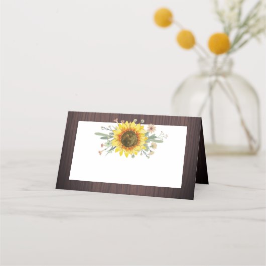 Carte De Placement Mariage rustique en bois de tournesol (Devant)