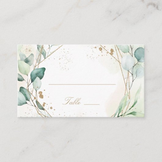 Carte De Placement Mariage rustique géométrique doré avec verdure d'e (Devant)