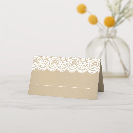 Carte De Placement Mariage Rustique Kraft Gold Dot et Lace (Devant)